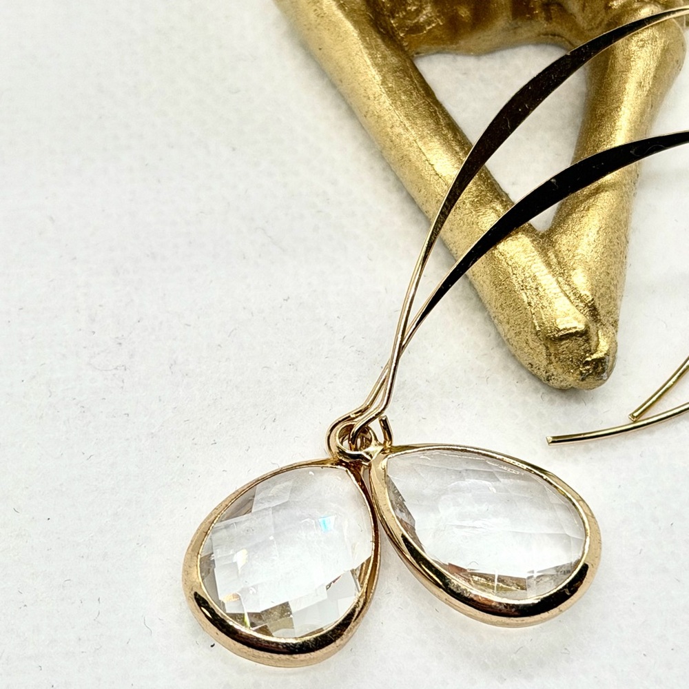 Gold Teardrop Crystal Drop Earrings - Women Accessories - Picture 5 of 5